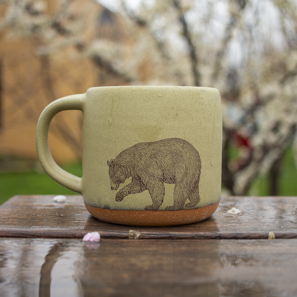 handmade grayling ceramic mug with bear