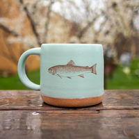 handmade grayling ceramic mug with sturgeon fish