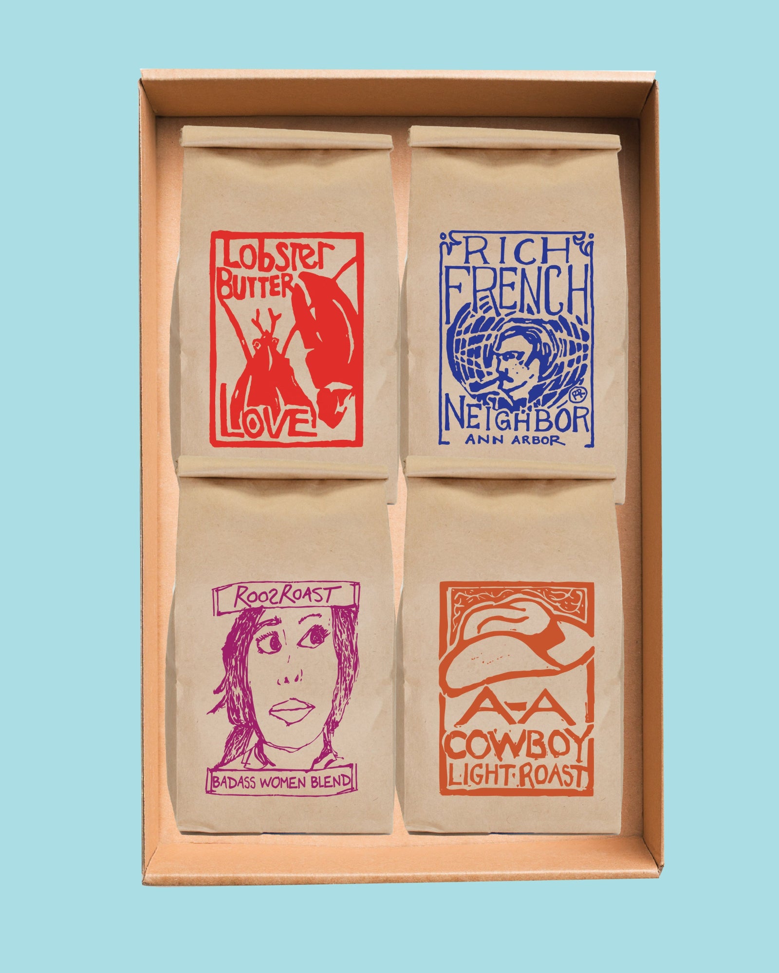 RoosRoast Sample Pack: Box of Four 1/2 lbs of Classic RoosRoast Blends