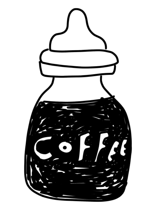 a drawing of coffee in a baby bottle