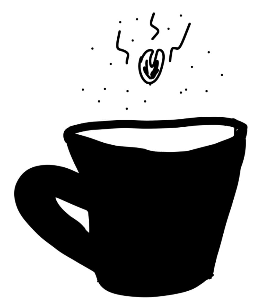 a drawing of a coffee bean falling into a cup of coffee 