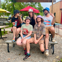 roosroast coffee iron on patches on a bucket hat