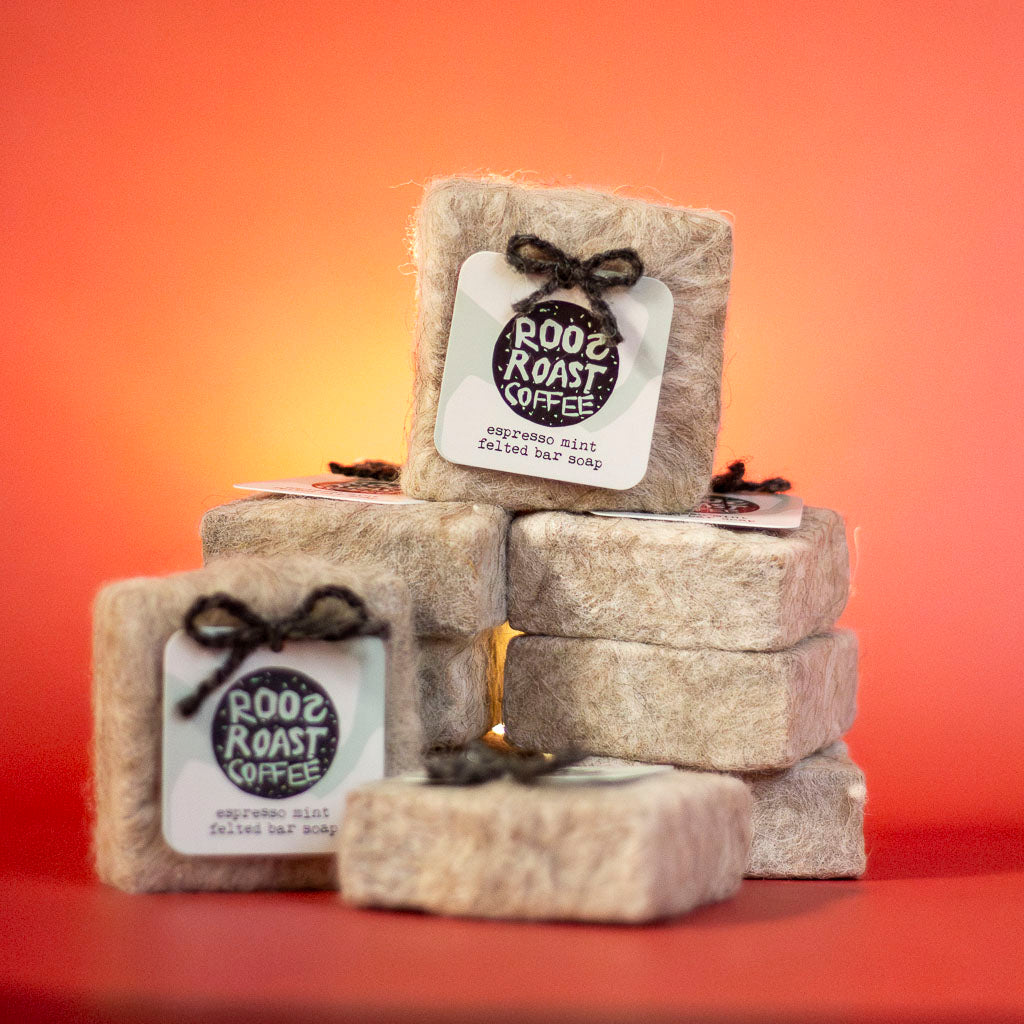 espresso mint felt soaps by tiani body care