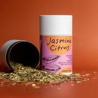 loose leaf jasmine green tea, lemongrass, bergamot, orange, tangerine, and marigold petals