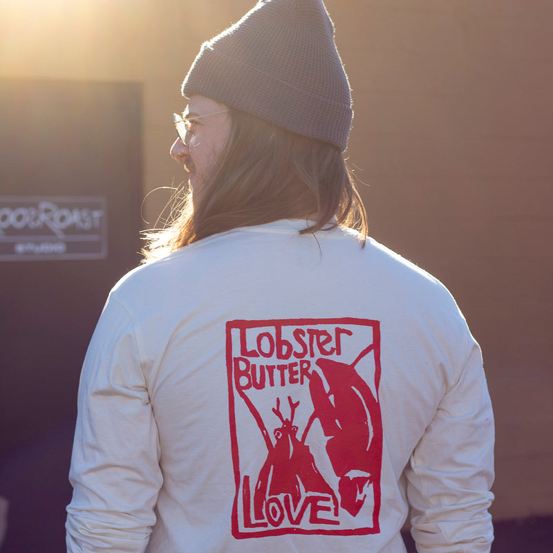 back of lobster butter love white long sleeve shirt