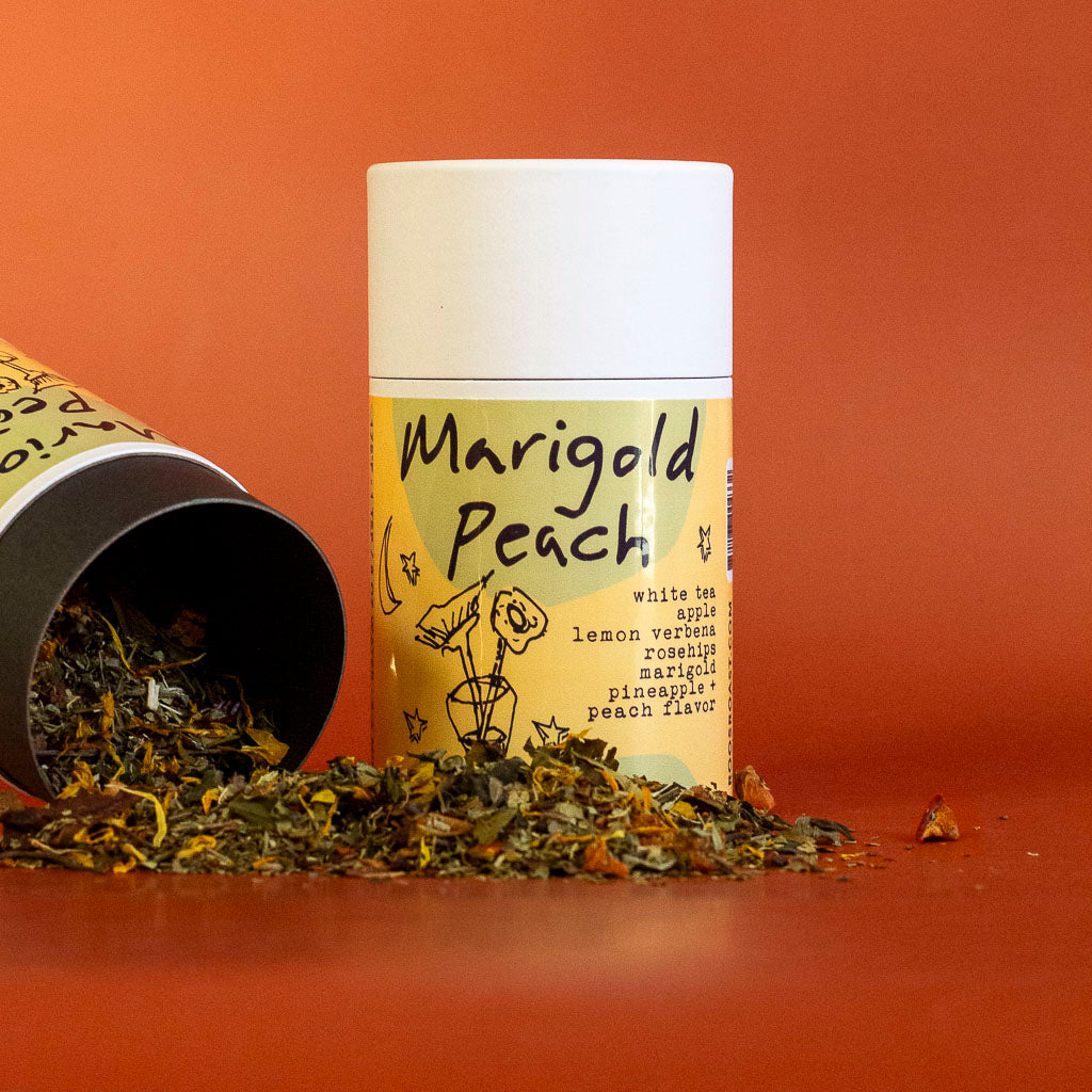 marigold peach white tea container
