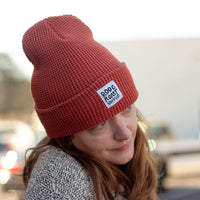 close up of terracotta beanie by roosroast