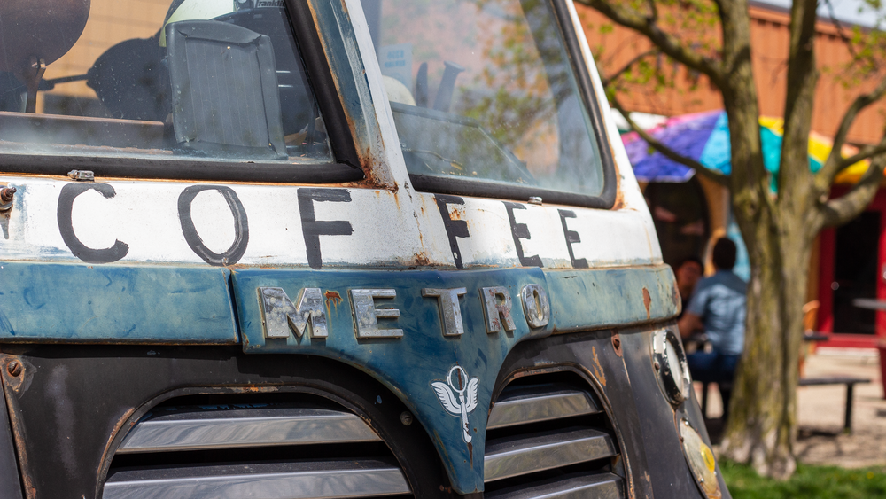 close up of the RoosRoast Coffee vintage metro van 