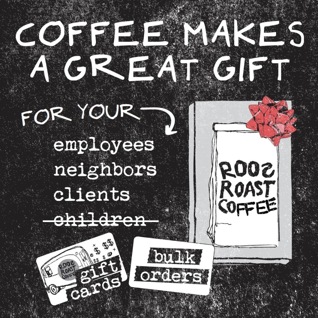 half pound coffee beans for bulk sale at RoosRoast, order bulk coffee as holiday presents, wedding favors, corporate gifts