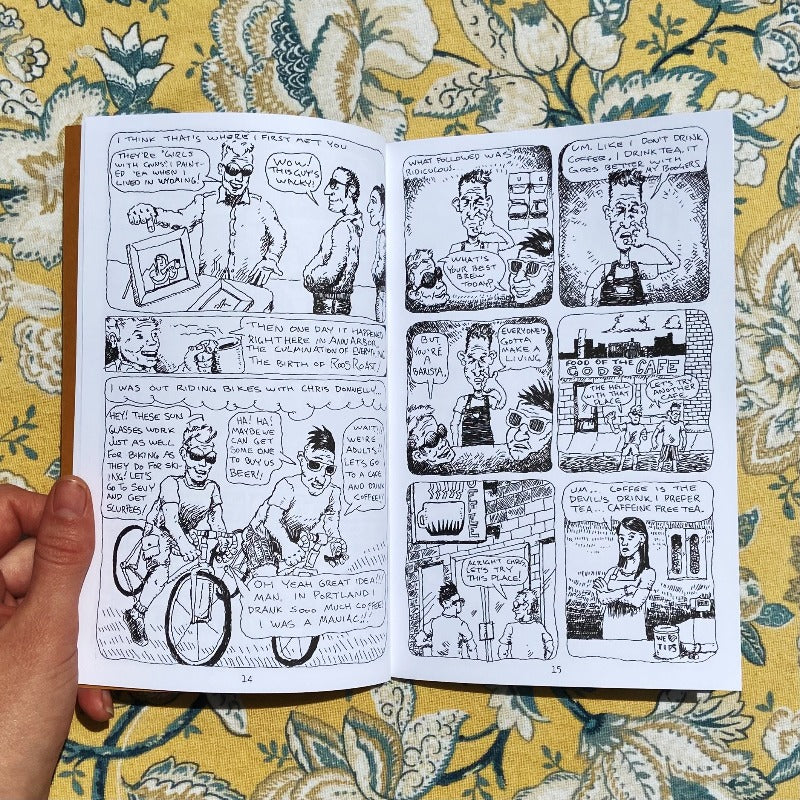comic book made by hand open spread of book showing text and comic