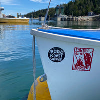 roos roast bumper stickers lobster butter love roosroast coffee