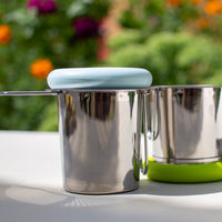 blue and green stainless steel tea strainers by roosroast