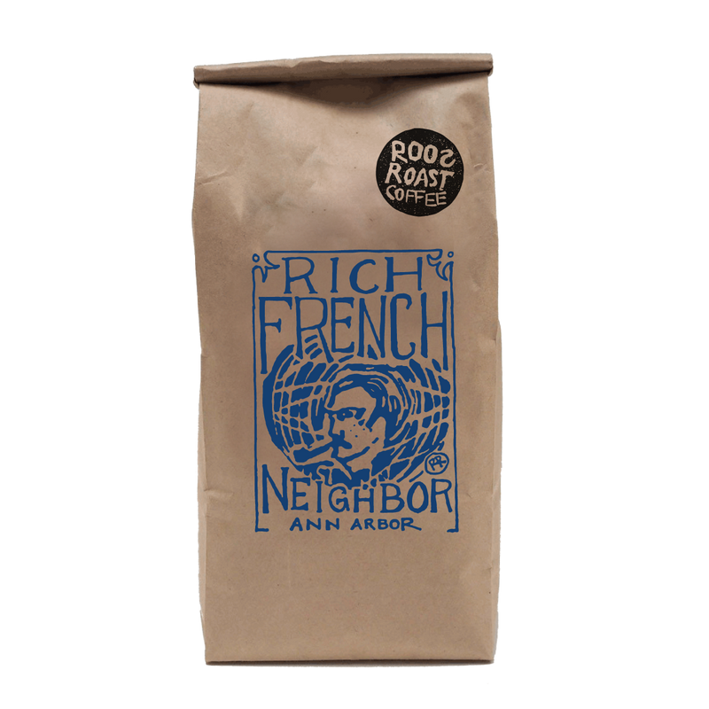 1 pound bag of Rich French Neighbor, a dark roast coffee beans by RoosRoast Coffee
